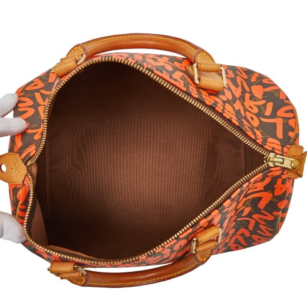 Louis Vuitton Monogram Graffiti Speedy Boston Bag Handbag Orange Brown Leather - Picture 9 of 10